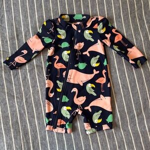 Carter’s Baby 6-9 month Rashguard Romper with Pink & Green Whale & Bird Print